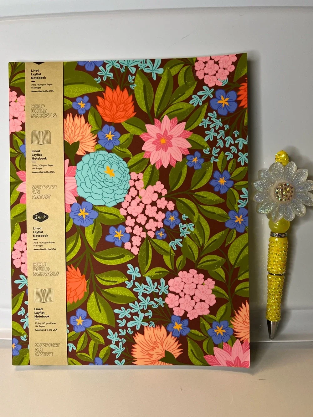 Denik Layflat Lined Notebook With Handmade Floral Pen